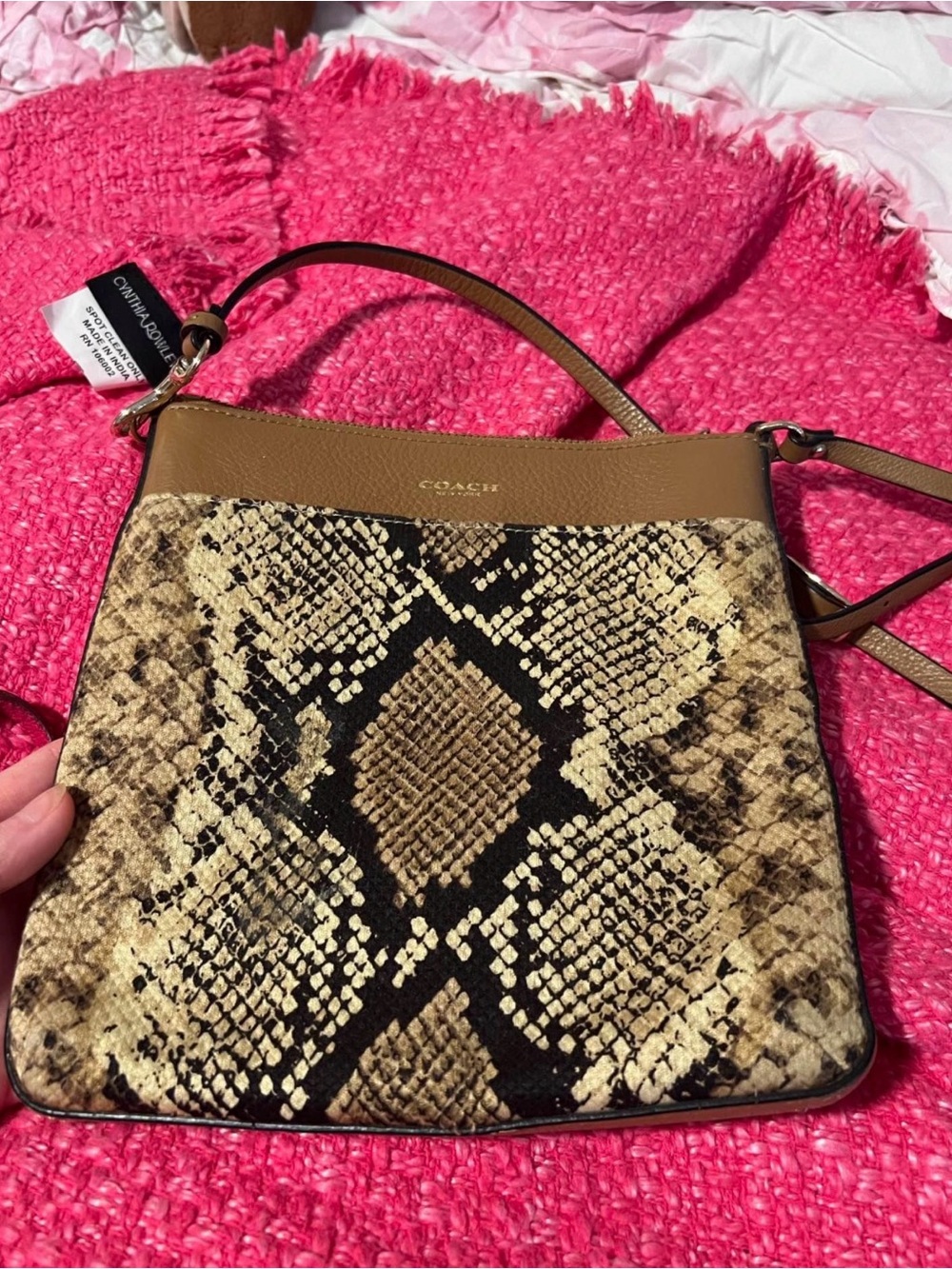 Coach Brown Leather & Snake-Print Crossbody Bag